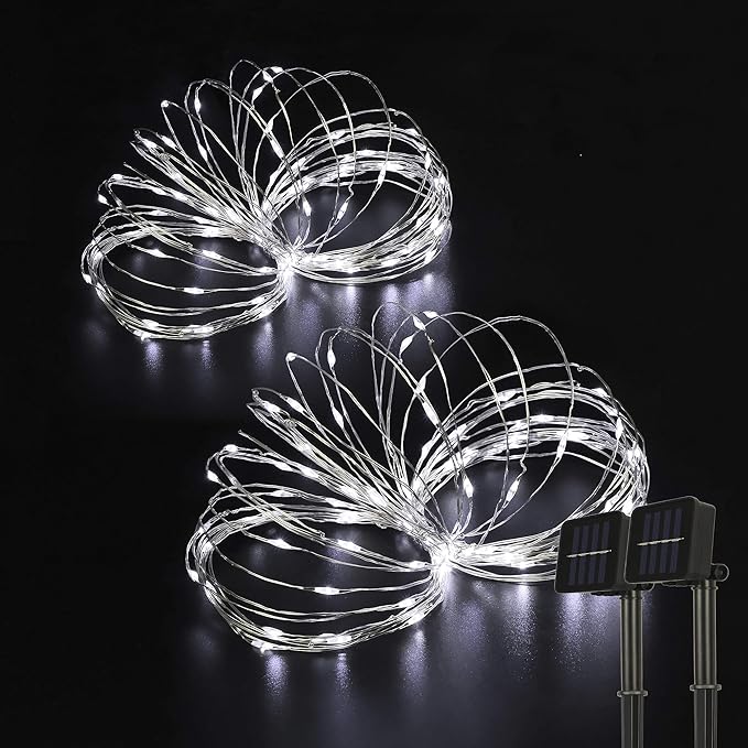 2 Pack 33ft 100 LED Solar Fairy String Lights(Warm White+Cool White+Multicolor)