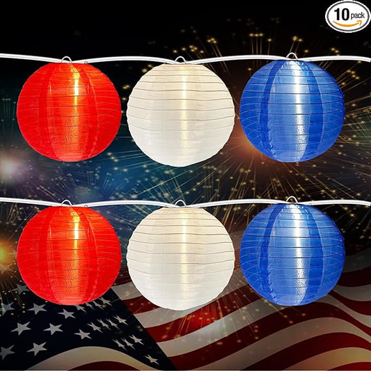 4th of July Decoration Lights, 25Ft Red White and Blue Lantern Lights with 11 LED Bulbs (1 spare bulbs), Hanging Patriotic Decor Lights for July 4th, Independence Day, Yard, Garden, Memorial Decor