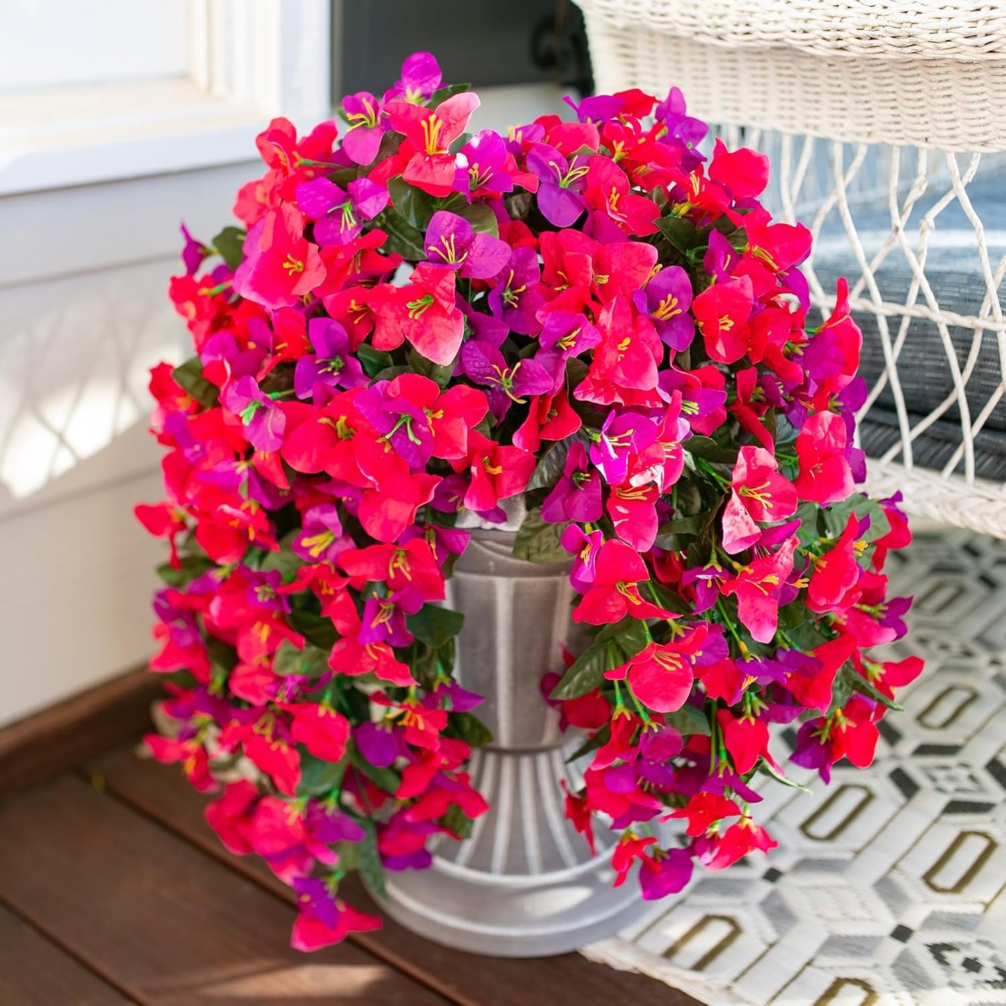 Bougainvillea Artificial Hanging Flowers Plants for Outdoors Decoration, 2pcs Fake Flowers Silk Bougainvillea Vines Realistic UV Resistant Faux Flowers for Outdoor Planters Porch Patio, Mix