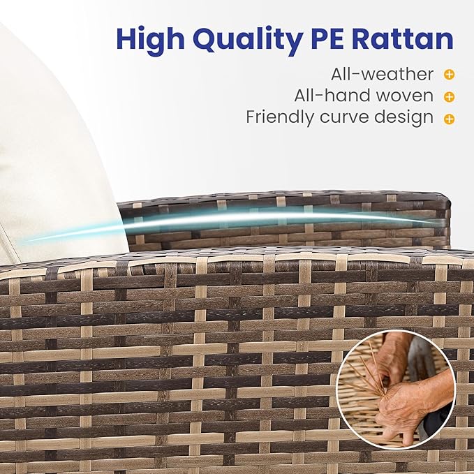 4 Piece Outdoor Patio Furniture Set,Wicker Conversation Sets Outdoor Sectional Patio Sofa Couch with Cushions & Coffee Table for Outside, Garden, Balcony, Porch,Yellow/Beige