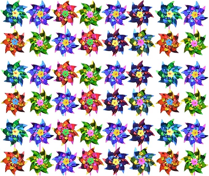 50pcs Plastic Rainbow Pinwheel,Windmill Party Pinwheels DIY Pinwheels Set for Kids Toy Garden Lawn Party Decor (50)