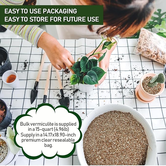 15QT Horticultural Vermiculite Bulk, Organic Vermiculite for Plants, Course Grade Vermiculite for Gardening, for houseplants, for Mushrooms, to Maintain Soil Moisture and Plant Growth(2-4mm)