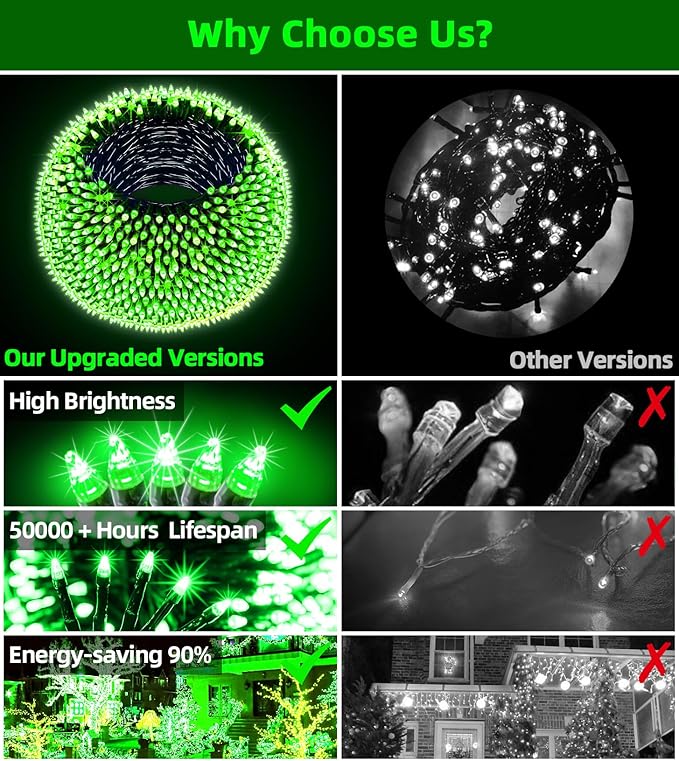 750 LED Outdoor Christmas Lights Decorations, 246ft Green Wire LED Christmas String Lights with Timer Memory, Twinkle Lighs for Indoor Outdoor Xmas Party Christmas Tree Wedding Garden Patio Green