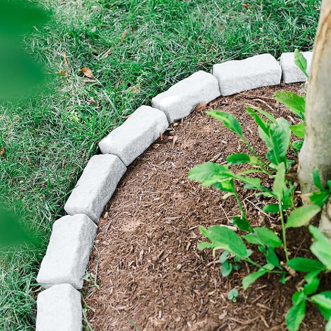 Beuta Landscape Edging | Garden Edging Border | No Dig Faux Stone Bricks & Spikes for Lawn Edging, Flower beds, Pathways & Yards – 1 Pack | Each Pack Has 6 Bricks 48" Lx 4" W x 2.25" H|Limewash