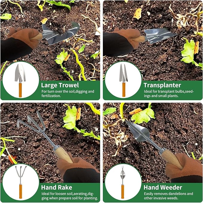 20-Piece Gardening Tools with Fashion and Durable Storage Bag - Heavy Duty Garden Tools Stainless Steel Rust-Proof Ergonomic Garden Tool Set - Ideal Gifts for Women and Men - Portable Gardening Kit