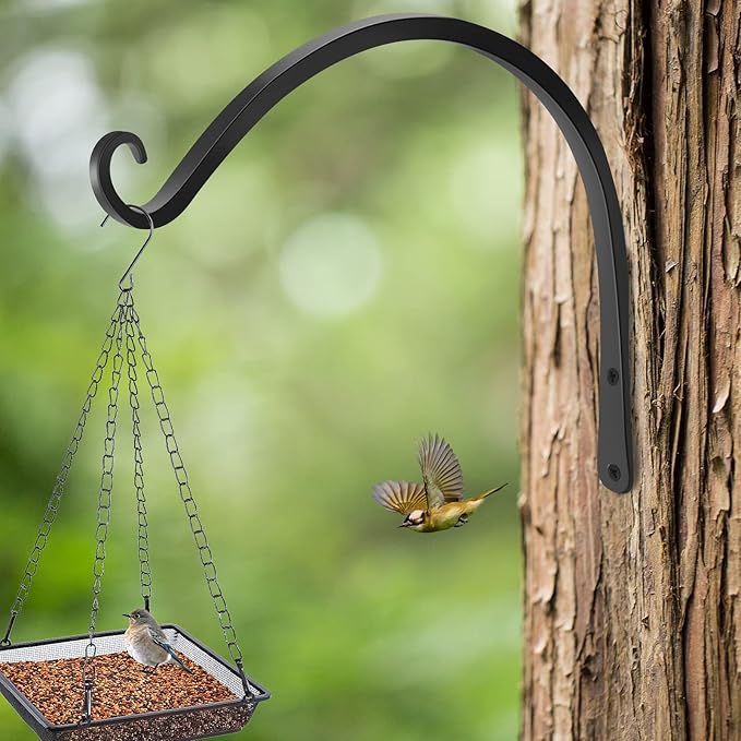 Gtongoko 2 Pack 14 Inch Plant Hangers Outdoor Metal Hanging Plant Bracket Bird Feeder Plant Hooks for Hanging Flower Basket, Wind Chimes, Solar Lanterns, Black