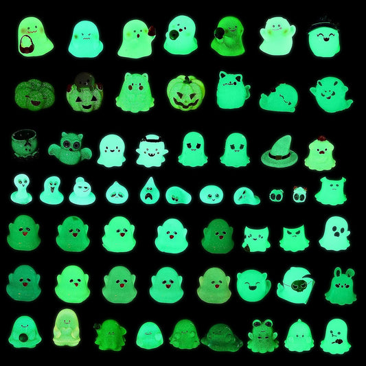 58 Pcs Halloween Luminous Mini Figures Glow in Dark Tiny Resin Figures Set Fairy House Diorama Accessories Halloween Pumpkin Ghost Skull Ornament for Garden Dollhouse Craft DIY (Wizard)