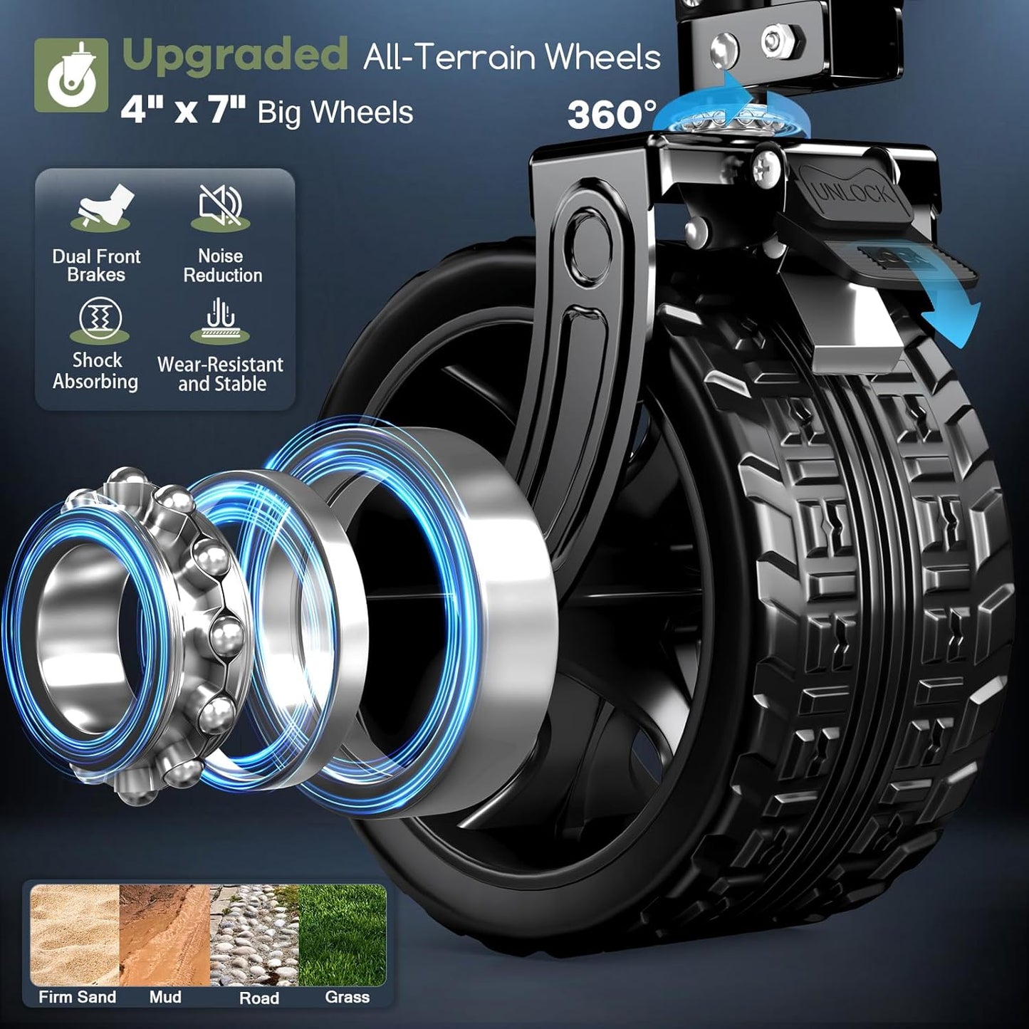 300L Extra Large Wagons Carts Foldable, 560LBS Heavy Duty Collapsible Beach Wagon 48" Long with Big All-Terrain Wheels, Utility Folding Cart for Camping, Grocery, Sports, Garden, Red & Grey