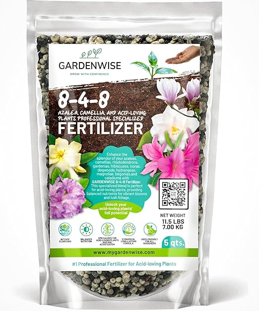 8-4-8 Acidic Fertilizer for Azaleas, Camellias (Camelia), Hydrangeas, Blueberries, Gardenias, Magnolia Trees, Evergreens, and Rhododendrons - Ideal Iron-Rich Plant Food (5 QUARTS)