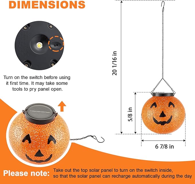 Halloween Solar Hanging Lights Outdoor - Solar Metal Halloween Lantern Decor, Solar Powered Led Waterproof Decorative Round Hanging Light for Garden, Yard, Patio, Pathway, Porch