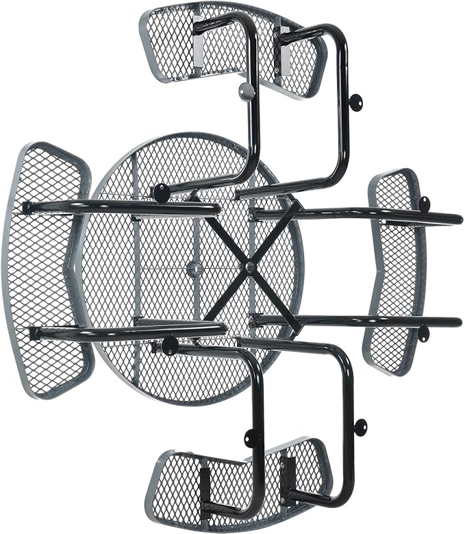 Global Industrial 46" Round Picnic Table, Expanded Metal, Gray Thermoplastic Coating, Attached Benches, 1-1/2” Umbrella Pole Hole, Outdoor-Rated, 1000 lb Capacity