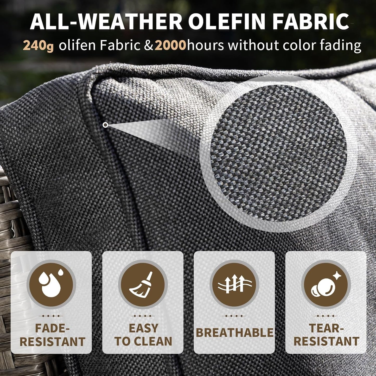 6 Piece Outdoor Patio Furniture Set, Half-Moon Curved Sectional Set with Wood Armrests, Patio Conversation Set, Tempered Glass Coffee & Side Tables (Grey)