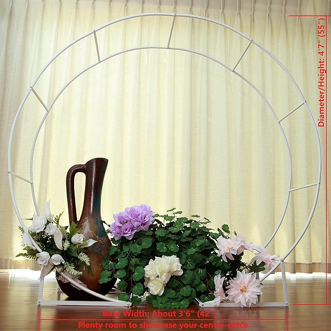 4.6 Ft Round Metal Arch Arbor for Indoor and Outdoor Event Party Decorations or Garden Plants - Easy Assembly with Support Legs Ground Anchors Screwdriver and Instructions (White 1PC)