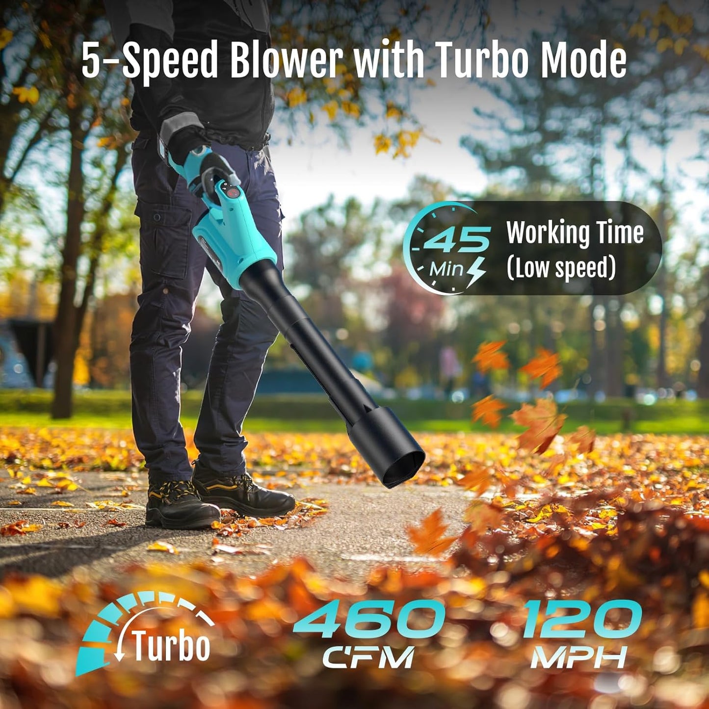 2025 YARDCARE Cordless Leaf Blower with 4.0Ah Battery & Fast Charger, 5-Speed + Turbo, Electric Cordless Leaf Blower, Telescopic Tube, Ergonomic, for Lawn, Yard, Garage, Blowing Leaves, Dust