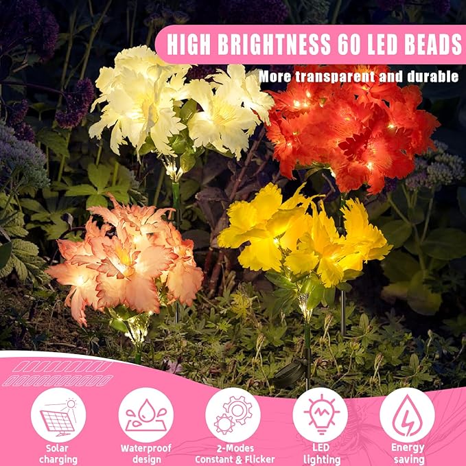 4 Pack Outdoor Solar Garden Decor Lights, Waterproof Solar Powered Hydrangea Lotus Flower Lights Bright Up to 12 Hrs,Led Flowers for Yard Patio Lawn Decorative (Solar Flowers Style 3)