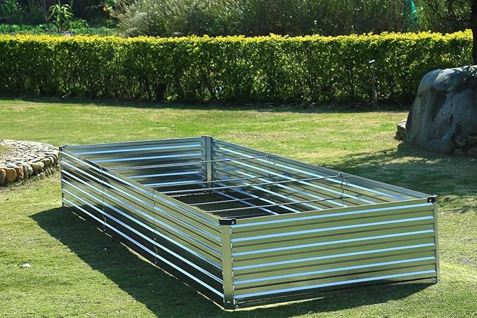 12x4x1.5FT Galvanized Raised Garden Beds Kit Large Outdoor Metal Gardening Planter Box for Vegetable Elevated Flower Herbs, Silver
