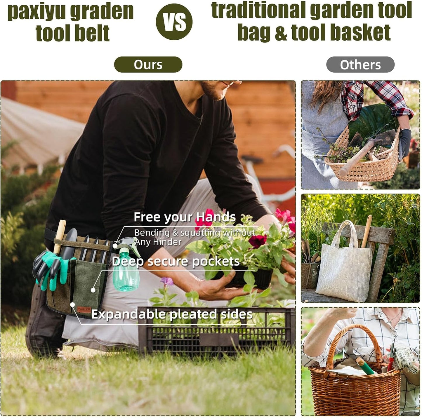 Garden Tool Belt for Men & Women, Denim Slim 4-Pocket Adjustable Garden Apron - Lightweight Utility Belt for Gardening, DIY, Carpenter, Painting, Seamstress, and Crafting Tool Pouch (Green)