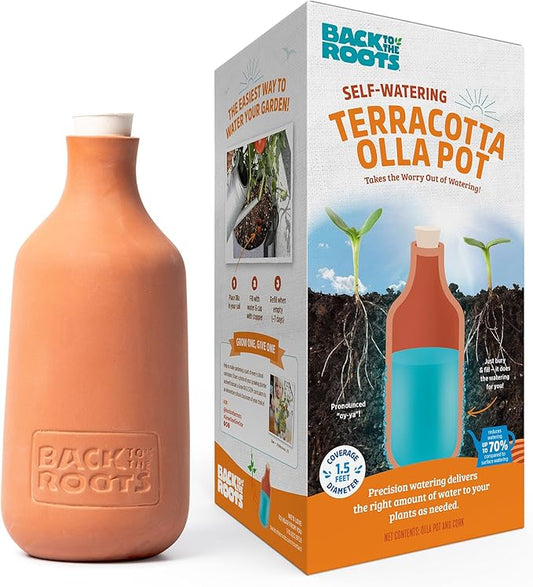 Back to the Roots Self-Watering Terracotta Olla Pot, 700mL Provides 1 Week of Precision Watering
