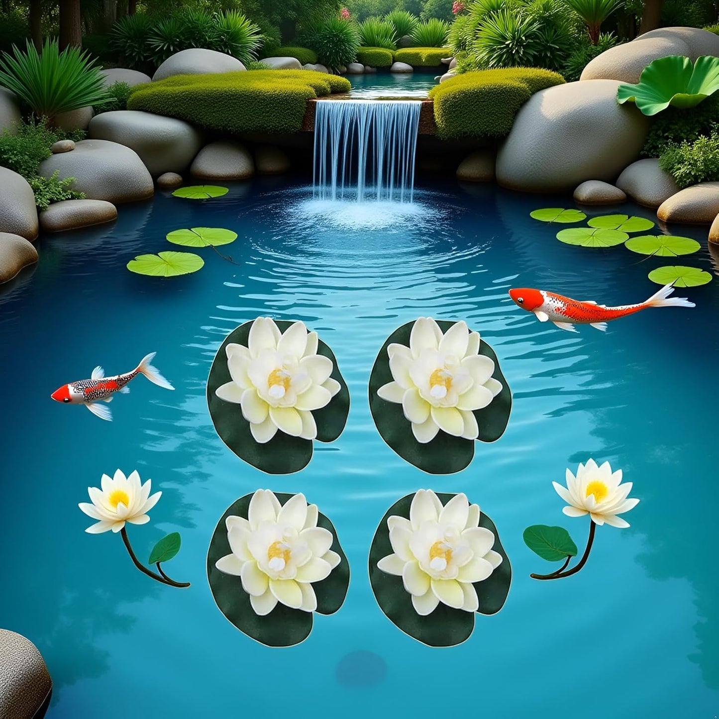 4 Pieces Artificial Floating Lotus Flowers with Lily Pads, Decorative Foam Water Plants for Pond, Pool, Garden Fish Tank Aquarium Home Garden Special Decoration Outdoor Décor,Artificial Flowers