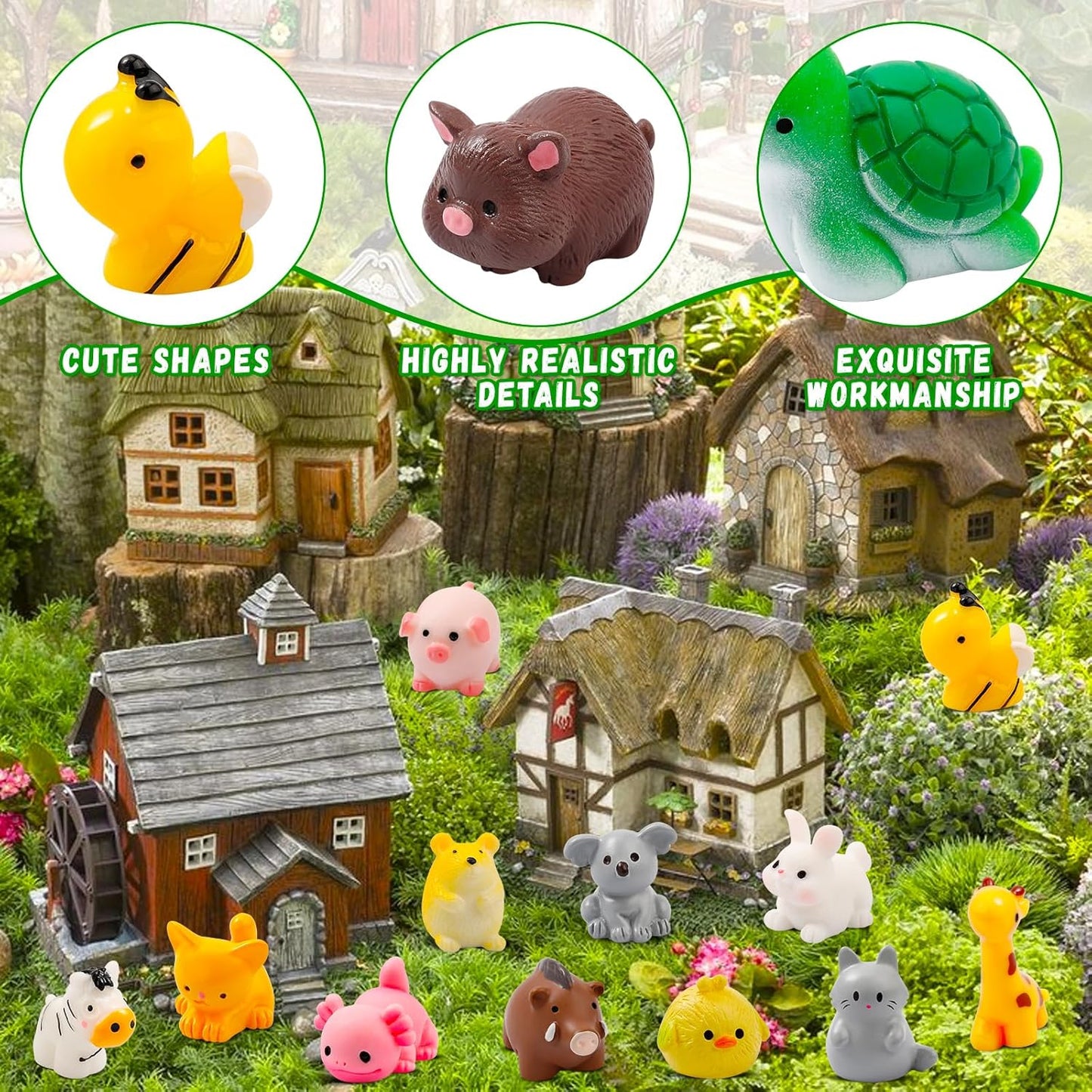 42 Pcs Mini Resin Animals 42 Styles Resin Animals Figurines Bulk for Fairy Garden Miniature Dollhouse Accessories Hide Crafts Decor