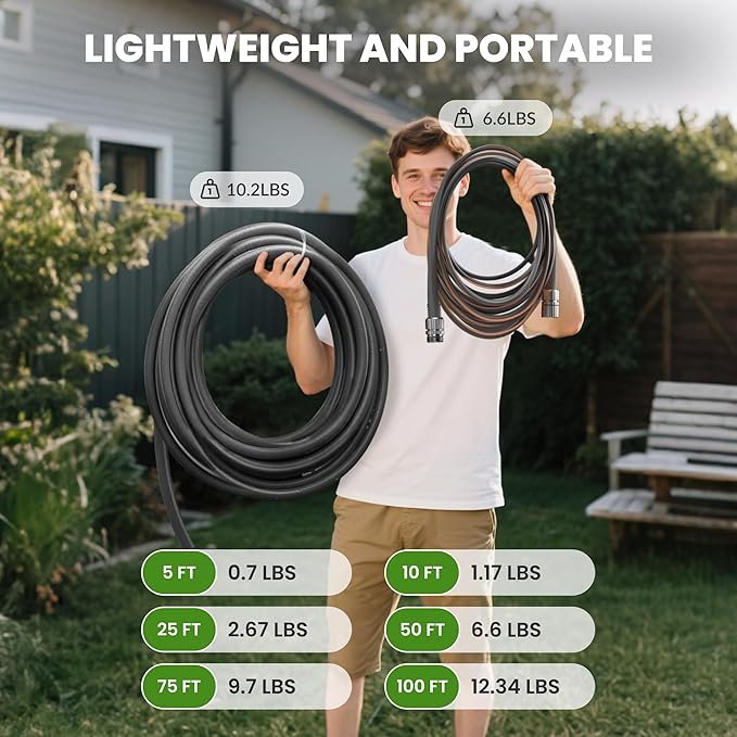 Giraffe Tools Garden Hose 50FT, 5/8" Lightweight Lay Flat Water Hose, Custom Length, Flexible, Leakproof Hybrid Hose Pipe with Male to Female Fitting