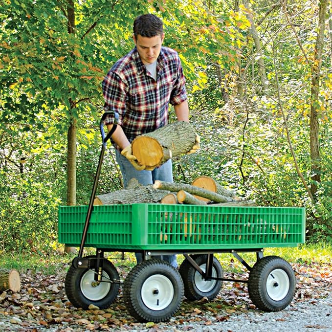 A.M. Leonard Green Utility Wagon with Flat-Free Tires - 30 x 46 x 7.5 Inch Tray