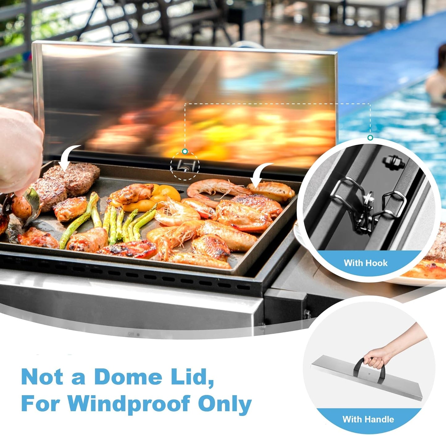 GREEN PARTY 2 Burner Griddle Grill Combo, 2 in 1 Propane Gas BBQ Grill w/Cast Iron Plate, 20,000 BTU Output Small Flat Top Propane Barbecue Grill for Camping, Patio, Backyard, Balcony