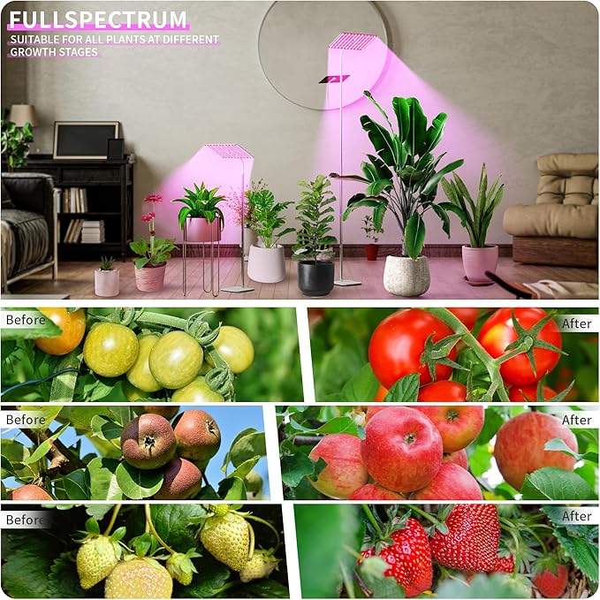 BESTVA 36W Grow Lights with Stand, Full Spectrum LED Plant Light, 12-59 Inch Height Adjustable Growing Lamp with Auto On/Off Timer 4H/8H/12H, 4 Dimmable Brightness