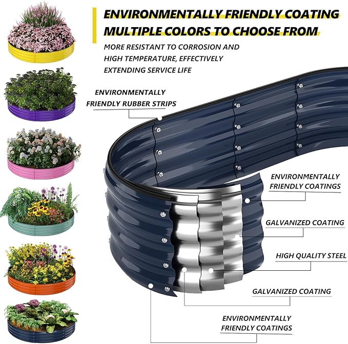 Galvanized Metal Planter Round Raised Garden Bed Kit for Gardening Outdoor，3x3x1ft Grow Garden Box Raised Flower Bed，Round Galvanized Planter Outdoor Large Metal Fire Pit Ring