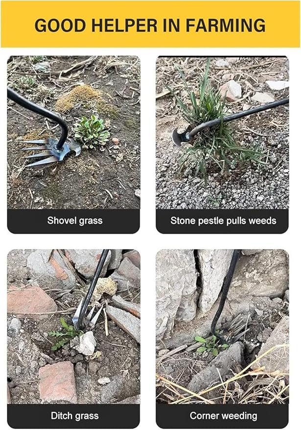 Amposei Weeding Artifact Uprooting Weeding Tool, Multifunctional Weeder, Hand Weeder Tool, Stand Up Weed Puller Tool with Handle for Garden Yard Farm Weed Removal (20in, Black Metal Handle)