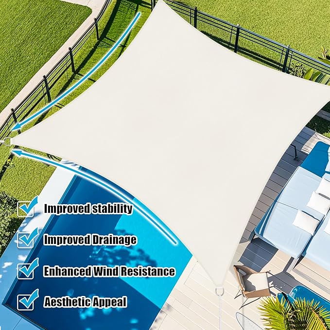 Amagenix Sun Shade Sail 8X15 Curved Edge Outdoor Shade Canopy Cream Breathable 95% UV Block Shade Cloth for Patio Garden Backyard (We Make Custom Size)