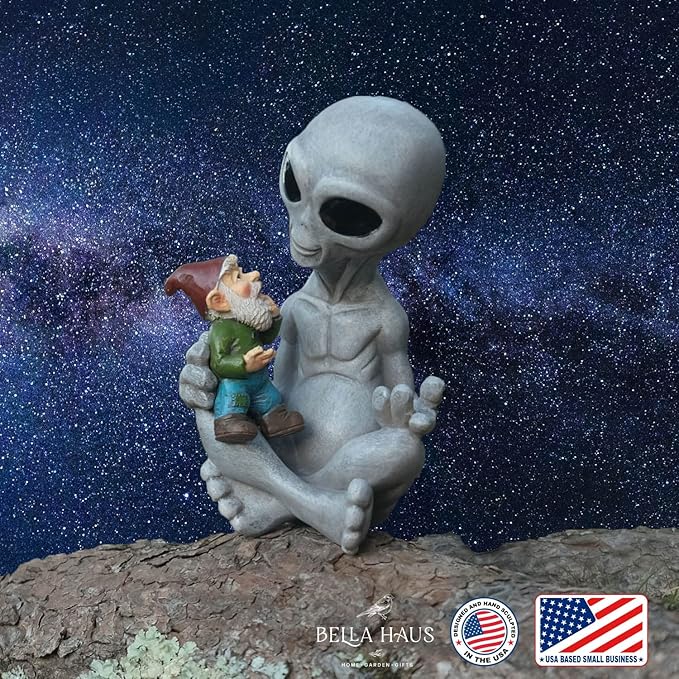 Andre' & Fritz Friendship Stories Alien and Gnome Garden Statue | Poly-Resin 6.5" h x 4" w x 3.5" d Outdoor Décor (Stories - Garden Statue)
