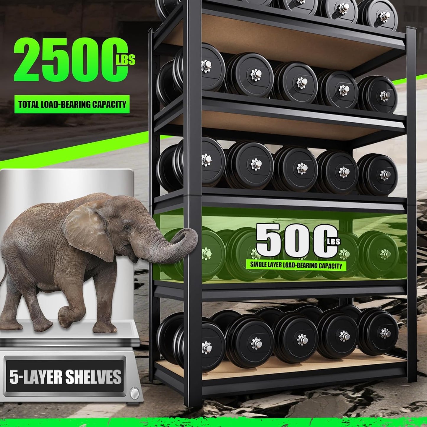 72”H*46" W Garage Shelving 5 Tier Storage Shelves Garage Adjustable Storage Shelves 19.7" D Wood Shelf 2500LBS Heavy Duty Industrial Shelving Unit Utility Shelf Wood Storage Rack,2 Pack