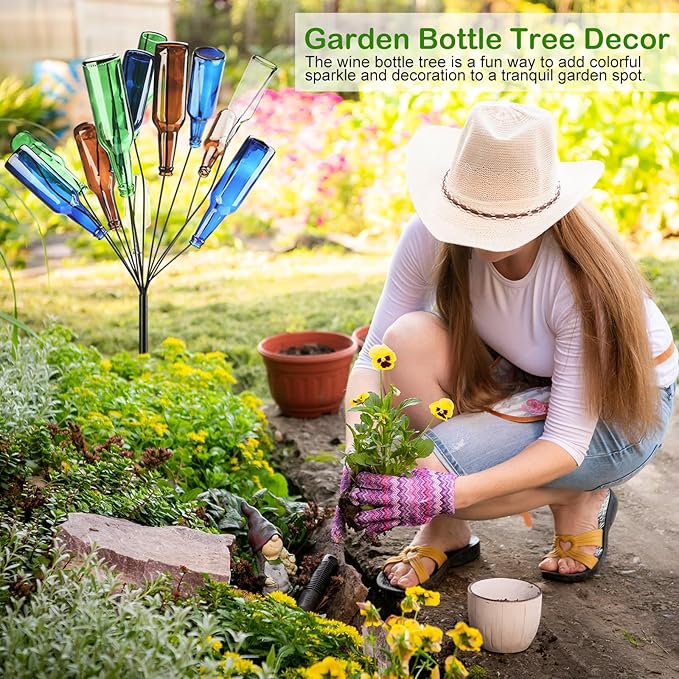 2 Pcs 12 Wine Bottle Tree Garden Outside 36 Inches Glass Bottle Tree Colorful Garden Decorative Bottle Holder Artificial Black Metal Bottle Trees for Lawn Yard Garden Outdoor Decor