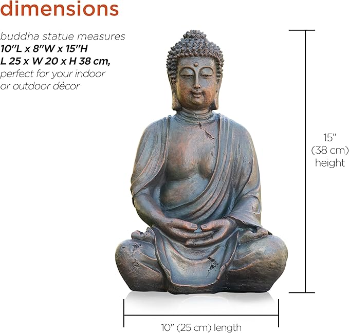 Alpine Corporation 15" Tall Indoor/Outdoor Meditating Buddha Statuary Décor