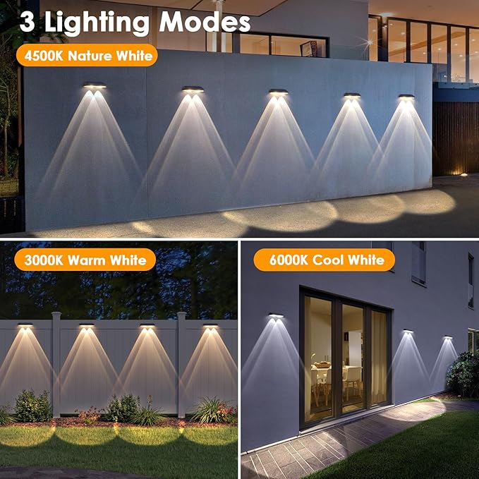 9 Pack Solar Fence Lights Outdoor, LED Dusk to Dawn Waterproof Deck Lights for Outside Step Wall Porch Patio Garden Decor (3000K/4500K/6000K)