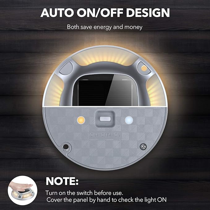 AGPTEK Solar Driveway Lights Outdoor 1 Pack, 2 Color Modes LED Deck Dock Marine Waterproof Driveway Marker Lights for Step Sidewalk Stair Garden Pathway Walkway Yard (Warm White/Cool White)