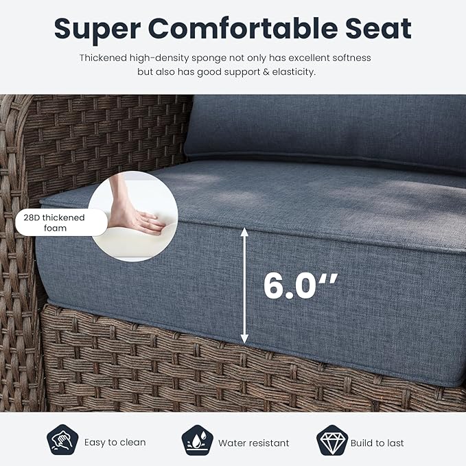 3 Pieces Outdoor Patio Furniture Sets with Rocking Swivel Chairs with 6-inch Thick Cushion and Side Table for Deck Lawn