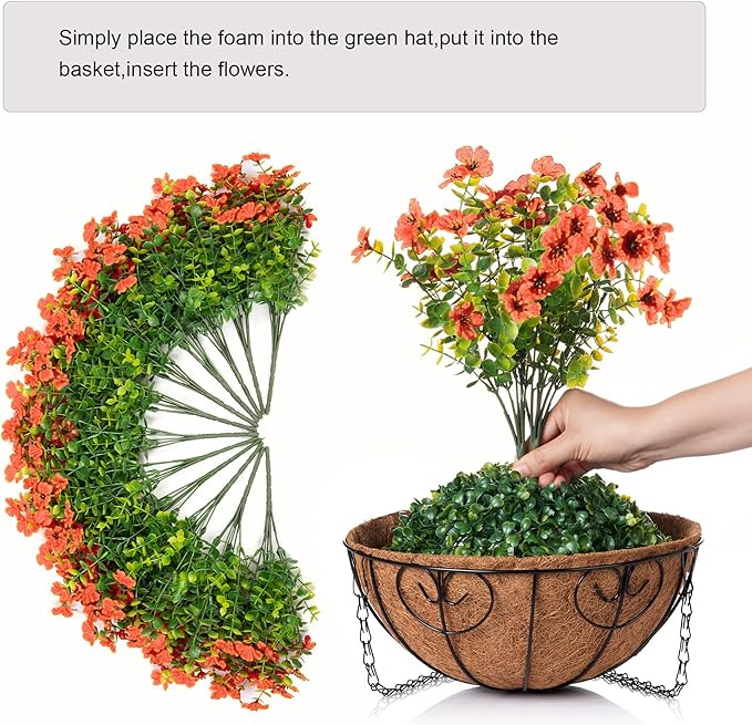 Artificial Fake Fall Hanging Plants Flowers Basket for Outdoor Decor, Faux Silk Orange Mums Daisy in Planter Look Real UV Resistant for Autumn Porch Home Patio Garden Yard Decoration