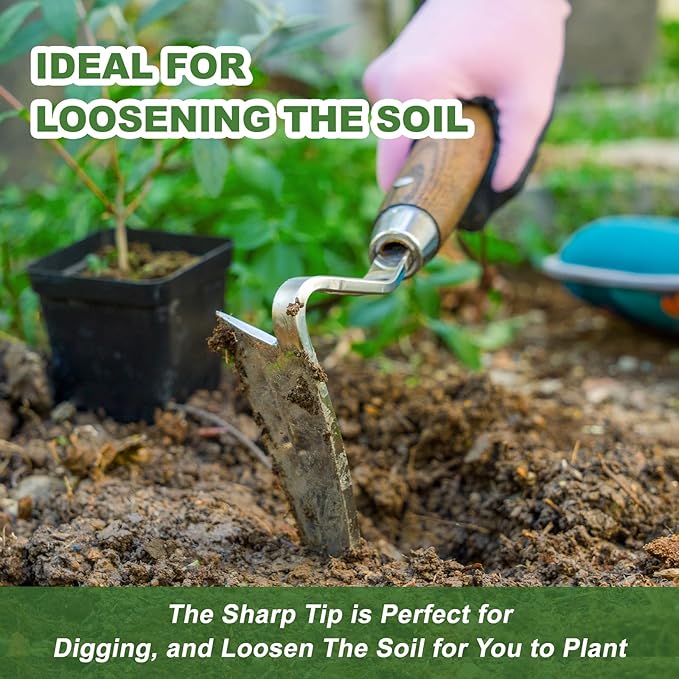 Haliaeetus Gardening Sickle Hoe, Japanese Bent Angle Weeding Sickle, Stainless Steel Weed Hoe Scraper