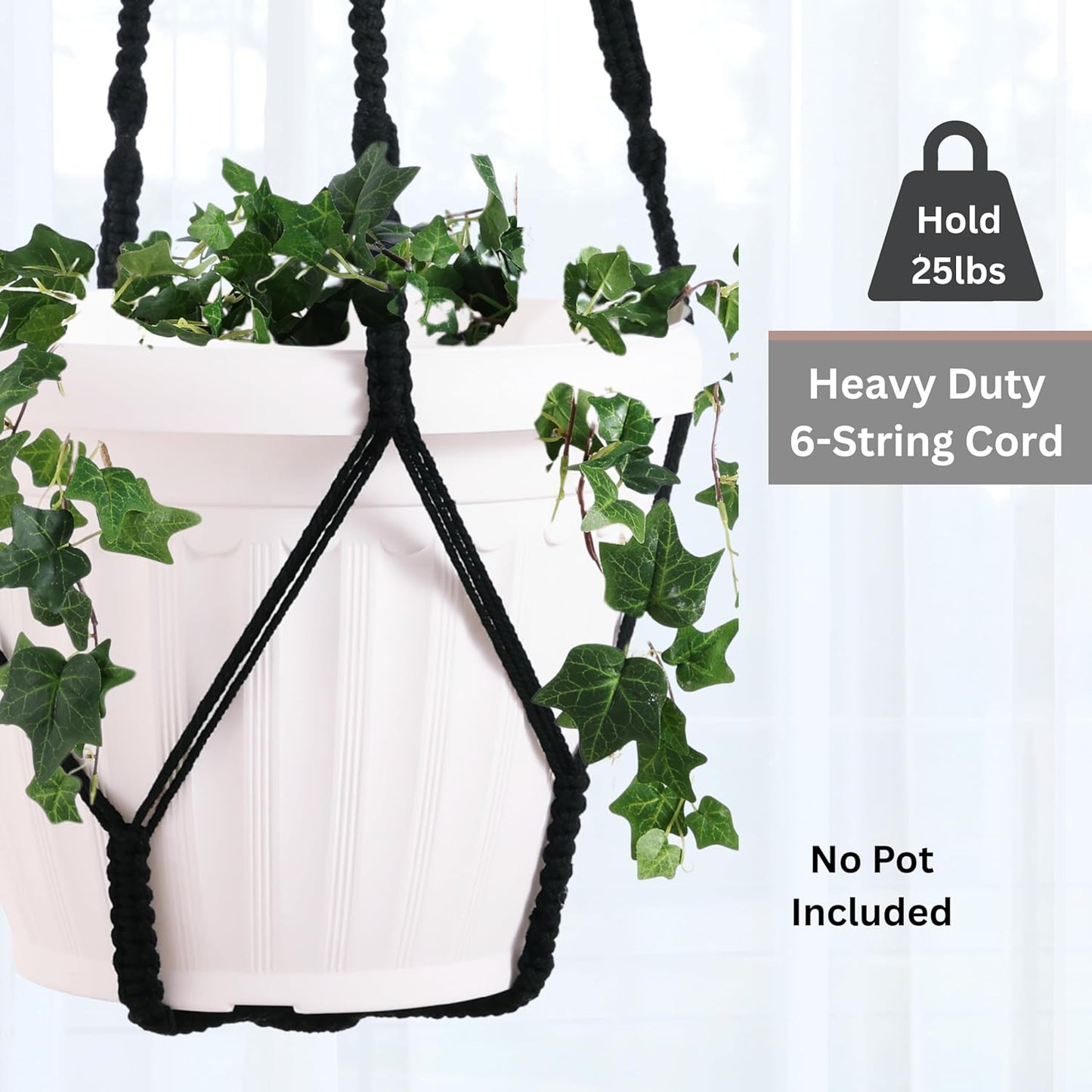 2 Pack Giant XXL 55 Inches Macrame Planter Hanger Large for 15 inch Pot + Swag Hook | Extra Large Hanging Planter for Indoor Plants | No Pot/Plant Included (XXL Black)