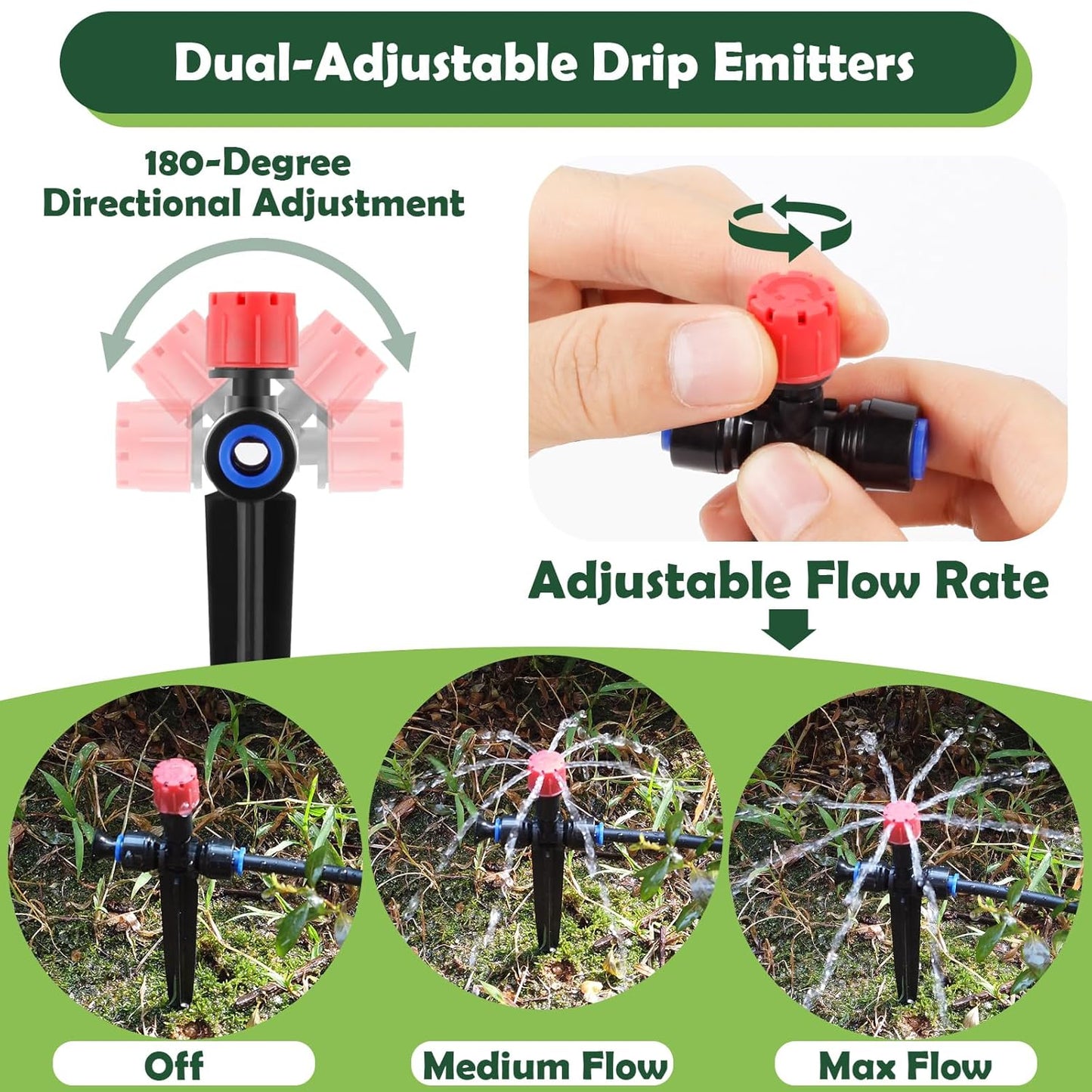 21PCS Adjustable Drip Irrigation Emitters(8-Hole) Kit-Quick Connect for 1/4" Tubing,Dual Adjustment System-Easy to Install Drippers for Precise Garden Watering of Vegetables,Shrubs&Flowers