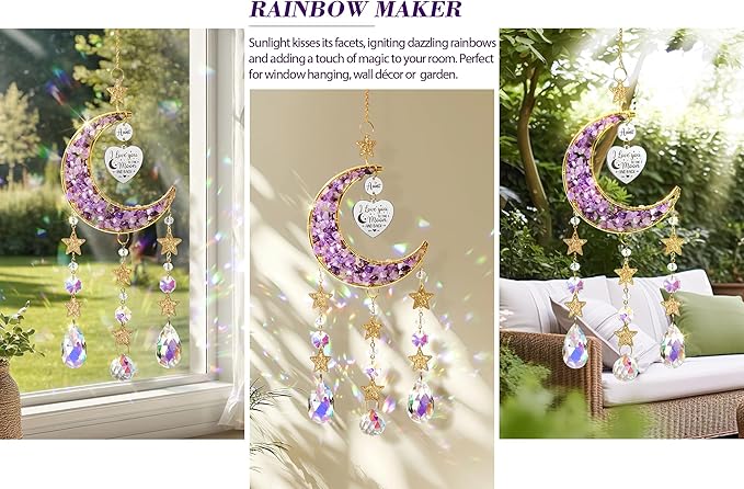 Aunt Gifts from Niece Nephew, Aunt for Auntie Gifts, Best Aunt Ever Gift Aunt Birthday Gifts for Auntie, Unique Auntie Gifts for Women Moon Crystal Suncatcher for Windows Hanging