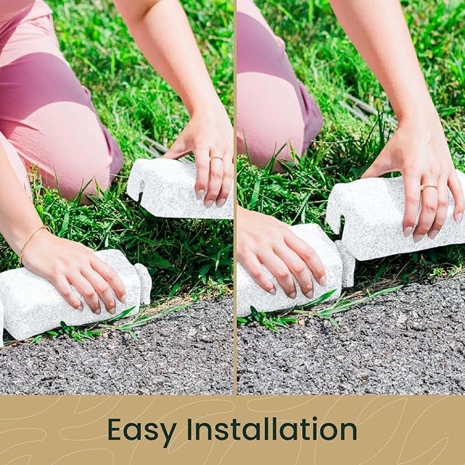 Beuta Landscape Edging | Garden Edging Border | Faux Stone Bricks for Lawn edging, Flower beds, Pathways & Yard Edging– 40 Packs | Each Section Has 6 Bricks 48"L x 4"W x 2.25"H | 120 Spikes |Limewash