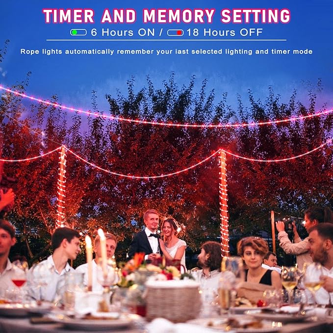 66FT 200 LED Rope Lights for Outside, Christmas String Lights with Waterproof 8 Modes, Flexible and Connectable Plug in Fairy Lights for Outdoor Indoor Bedroom Patio Wedding Decorations, Red