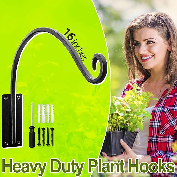 AJART Hanging Plant Hanger Outdoor: 16-Inch Bird Feeder Wall Hooks - Heavy-Duty Plant Bracket Hook for Hanging Flower Baskets
