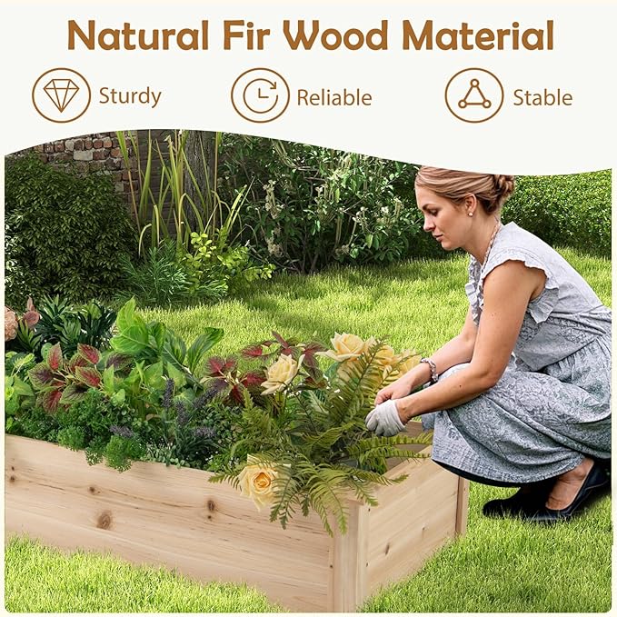 HAPPYGRILL Raised Garden Bed, Wooden Planter Raised Bed w/2 Garden Boxes, 7 Compartments, DIY Painting Available, Elevated Planter Box for Patio Garden Backyard Lawn Gardening, 90” x 25” x 10”