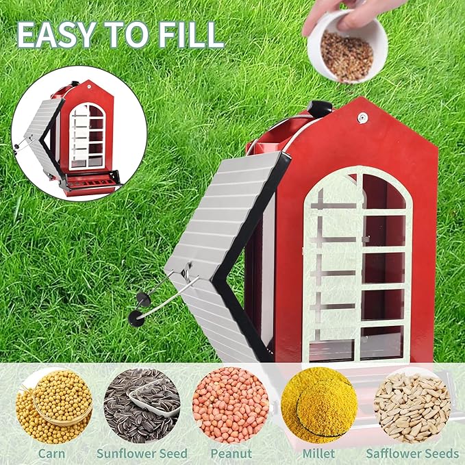 Bird Feeder Squirrel Proof Metal Hanging for Outdoor Wild Bird Seed, 5LBS with Bilateral Weight-Activated Perches, Heavy Duty Bird Feeders for Outside Wild Bird - Red