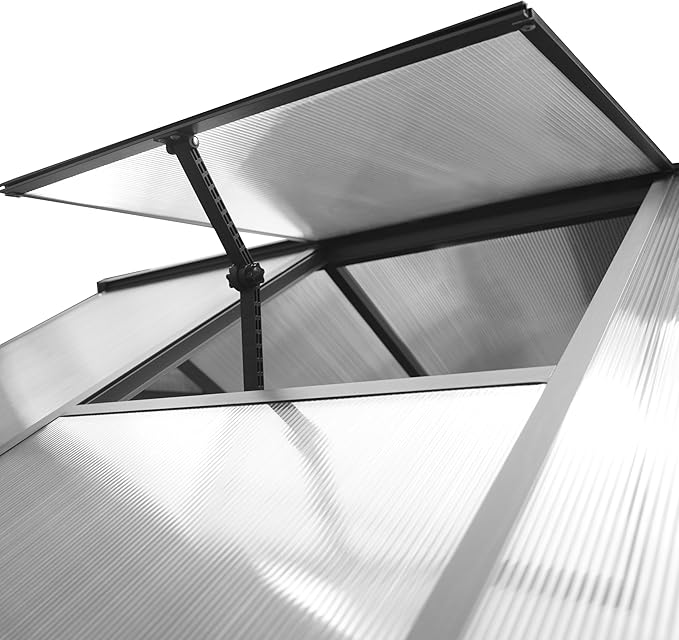 8x10 FT Outdoor Greenhouse Kit, Polycarbonate Aluminum Walk-in Greenhouse with Adjustable Roof Vent and Lockable Door, Backyard Garden in Winter, Gray