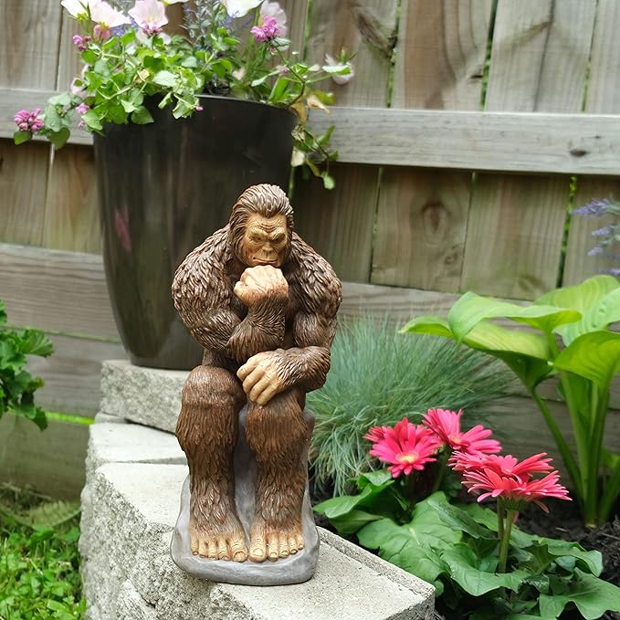 Bigfoot Thinker Garden Statue - Yeti Decorative, Sasquatch Sculpture for Patio, Deck, Office, Outdoor- Full-Color Resin (8 Inch)
